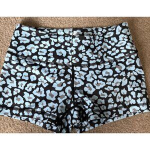 Feed Me Fight Me Shorts Blue Black Leopard Womens Size Small 2-1/2” Inseam
